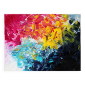 Acrylic painting on canvas in blue, pink, and yellow.