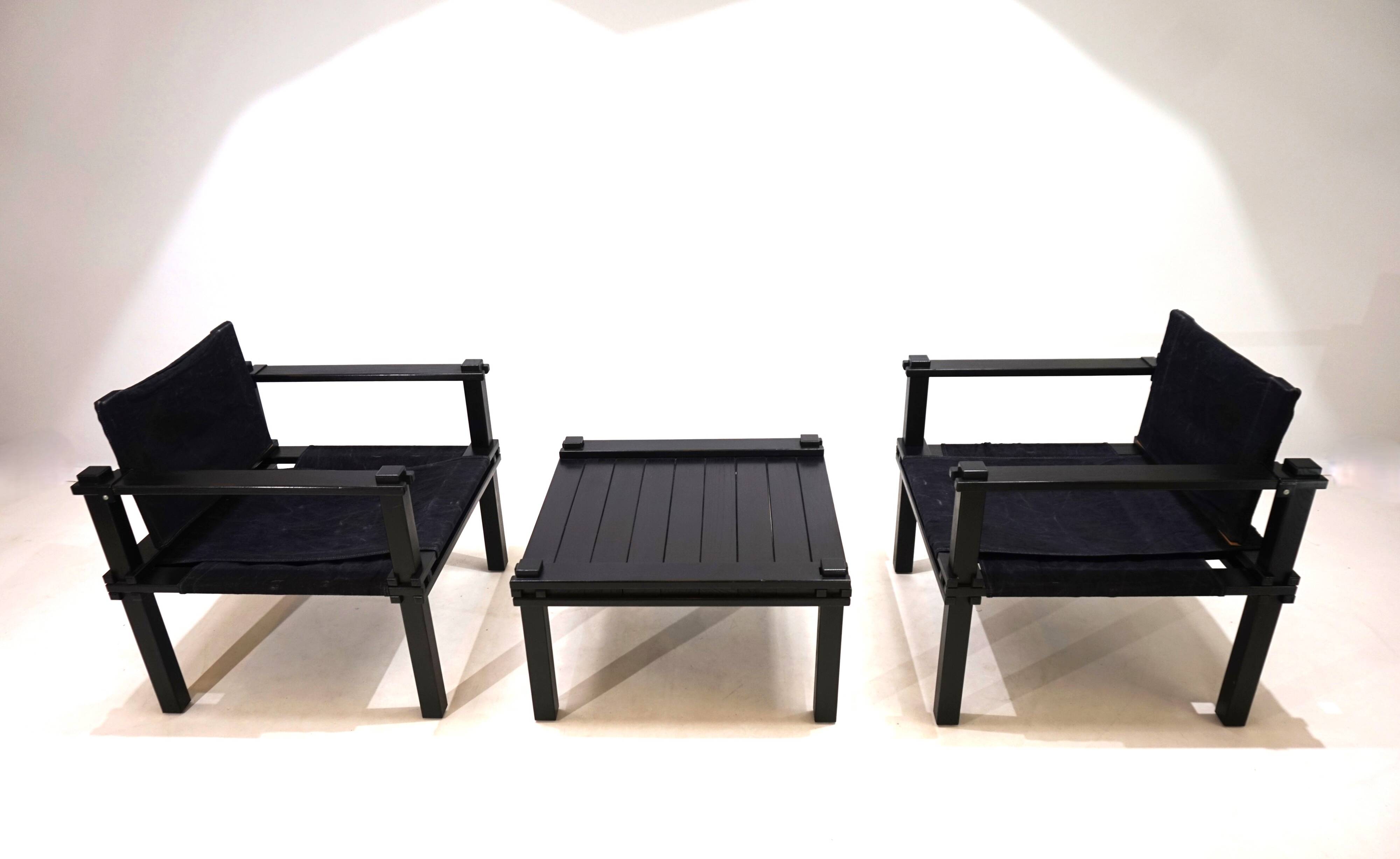 Bofinger set of 2 Farmer lounge chairs with table by Gerd Lange, 1960