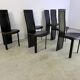 Vintage black leather dining chairs, set of 6, 1980s