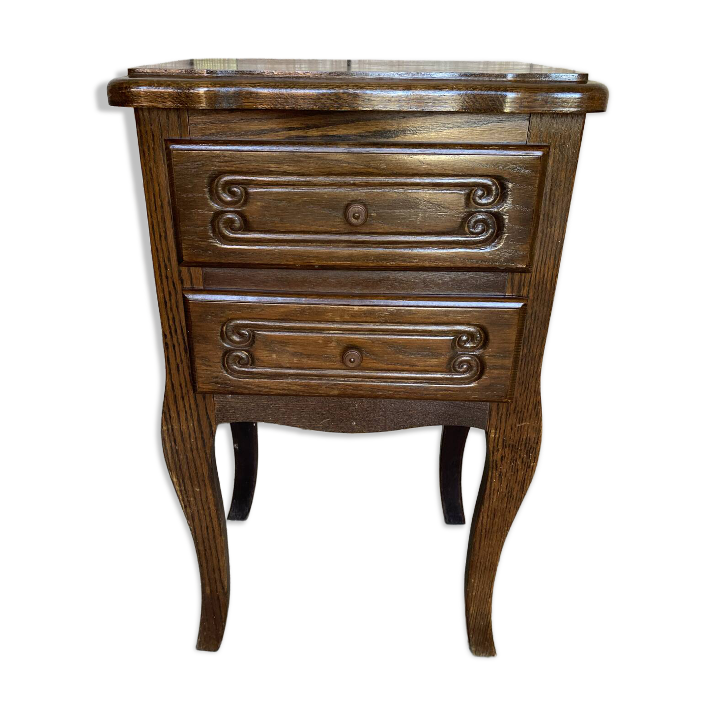 Antique Nightstand Louis XV Style Wood 2 Drawers Vintage #E294