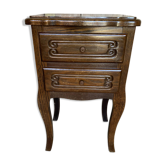 Antique Nightstand Louis XV Style Wood 2 Drawers Vintage #E294