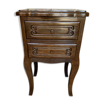 Antique Nightstand Louis XV Style Wood 2 Drawers Vintage #E294