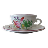 Kg luneville "street lamp" breakfast cup coffee tea earthenware flowers hand-painted - 1