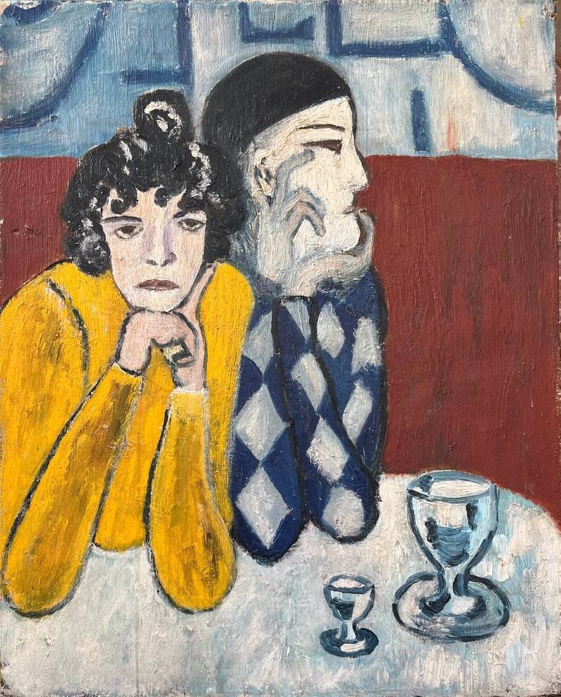 Portrait of clowns, 20th century, oil on canvas, unsigned, 32.5x40.5 cm, unframed