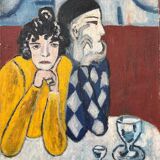 Portrait of clowns, 20th century, oil on canvas, unsigned, 32.5x40.5 cm, unframed