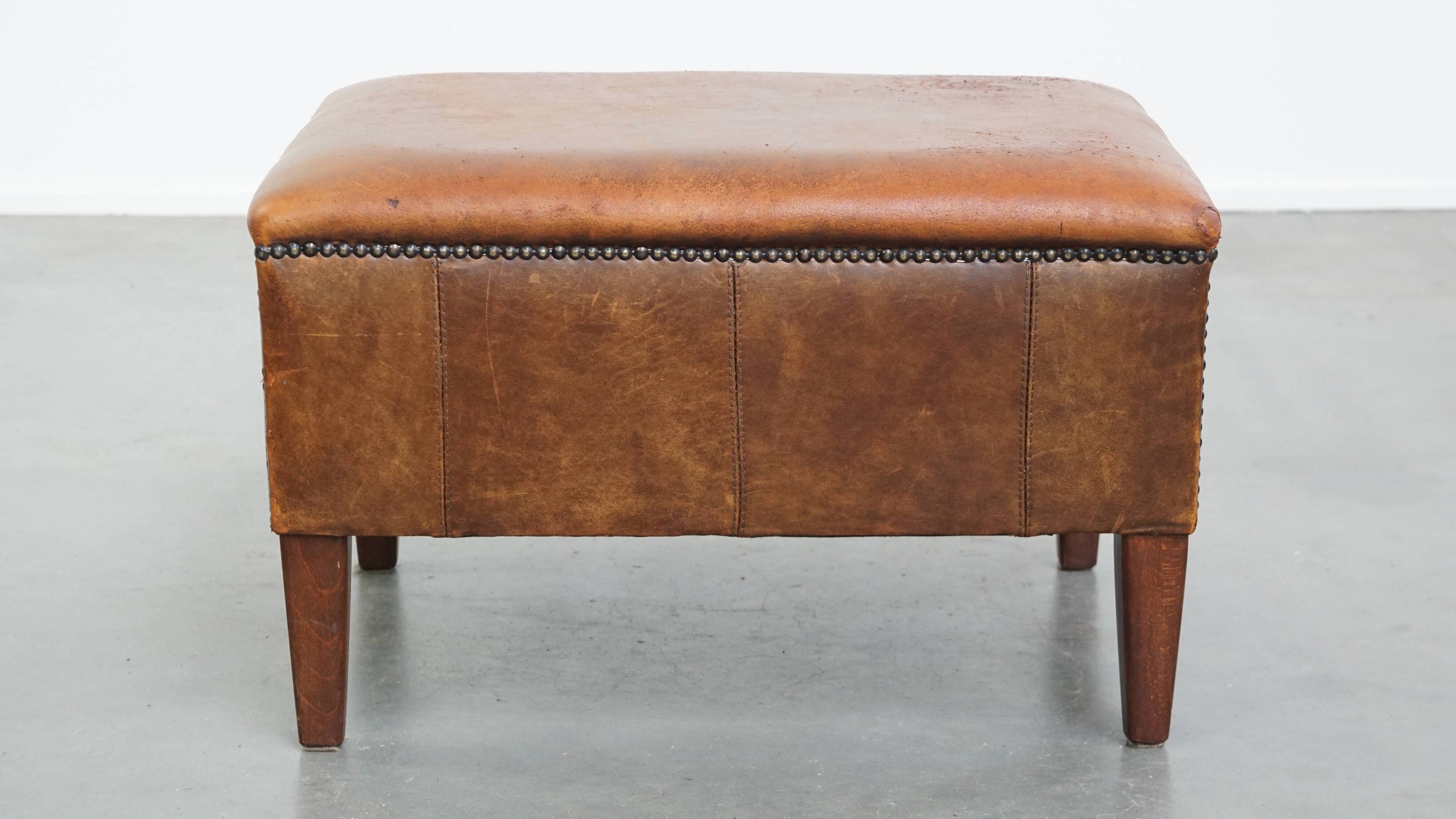 Vintage Sheepskin Leather Ottoman