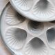 6 vintage Moulin des Loups earthenware oyster plates in shades of blue and grey