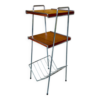 Vintage teak side table with shelves and magazine rack