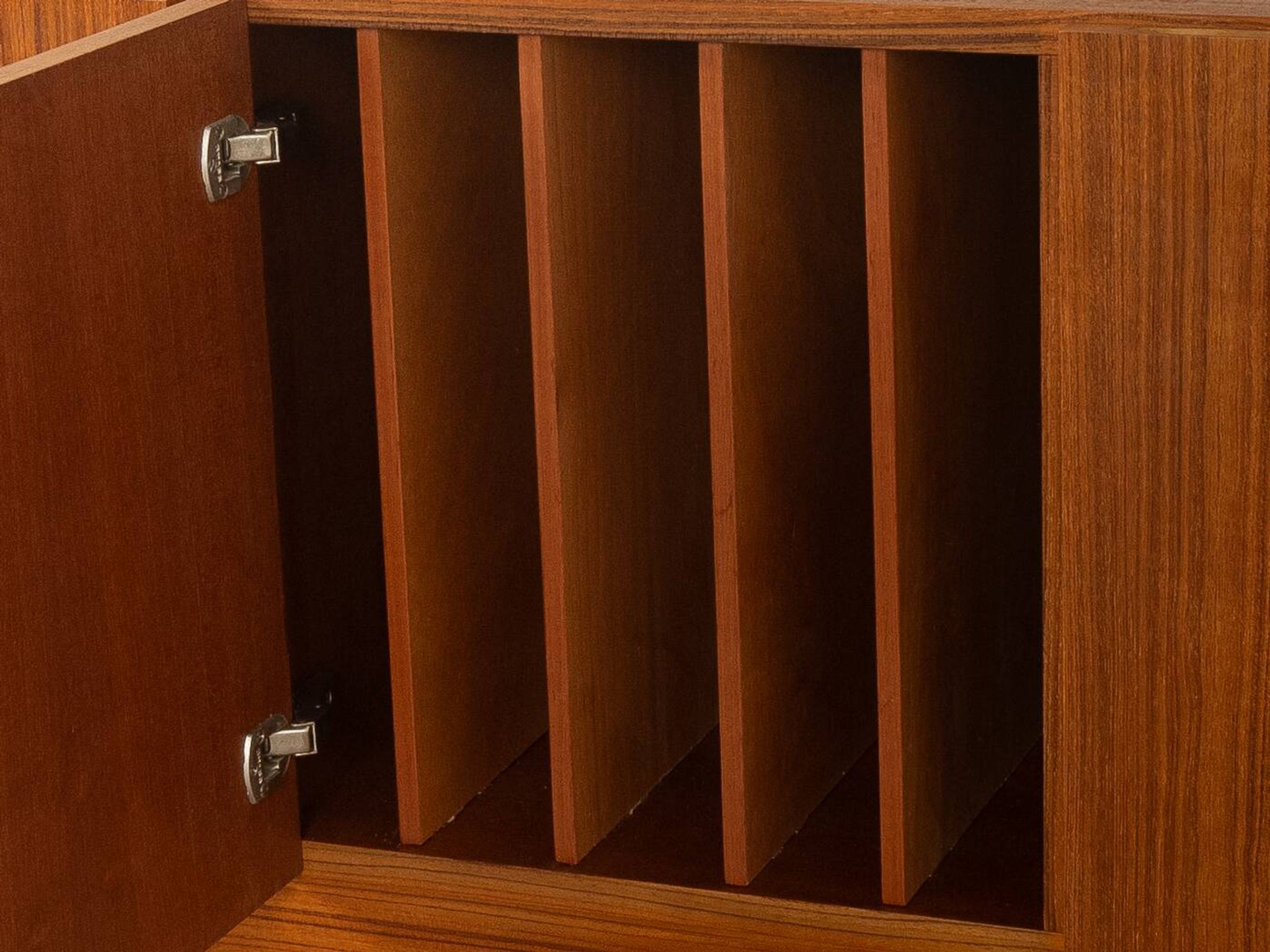Two-piece hi-fi sideboard from the 1960s, teak veneer