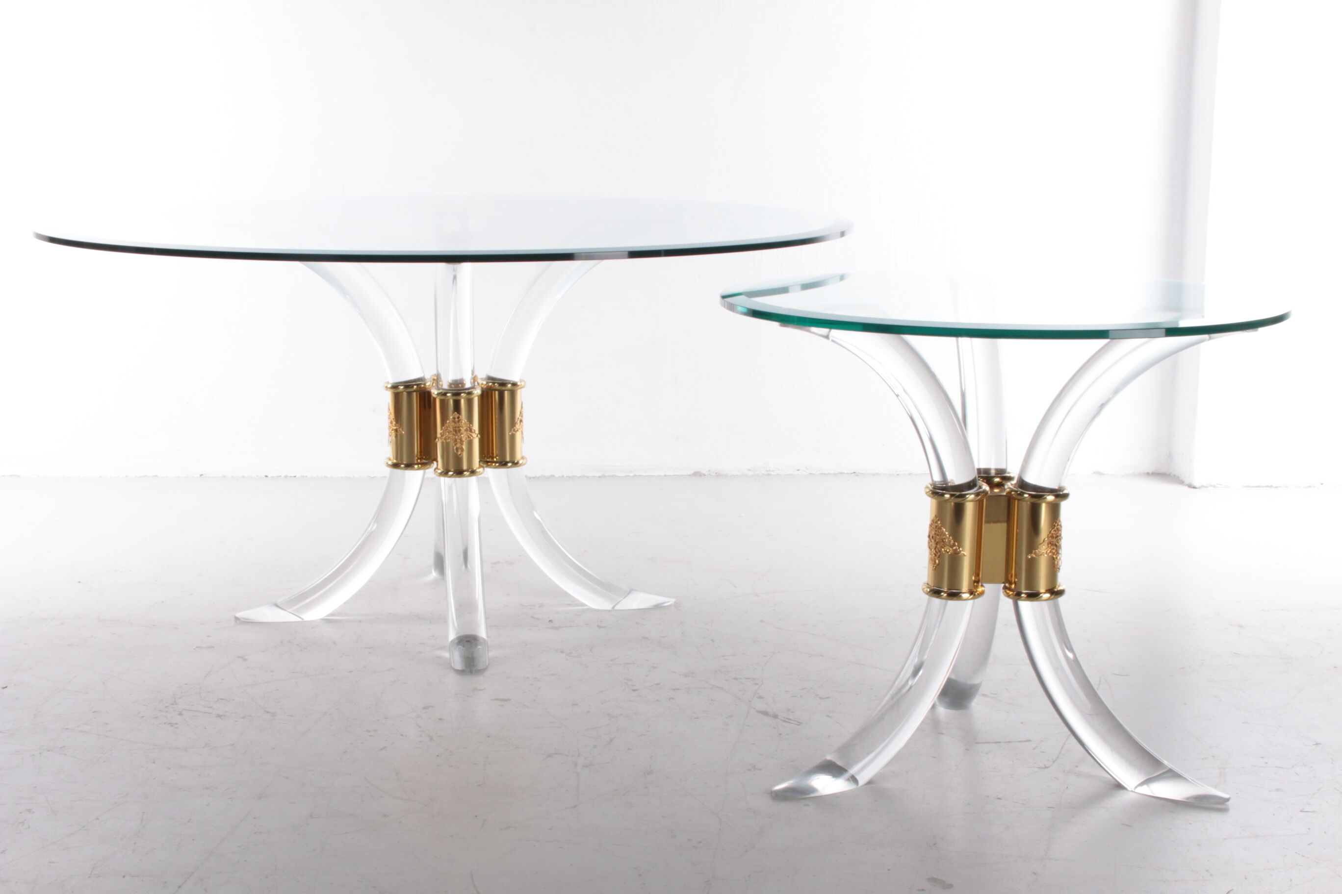 Hollywood regency coffee table with plexiglas side table, 1970 italy