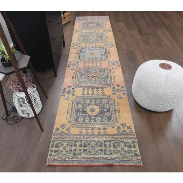 Vintage Turkish Oushak Handmade Wool Runner 78x350