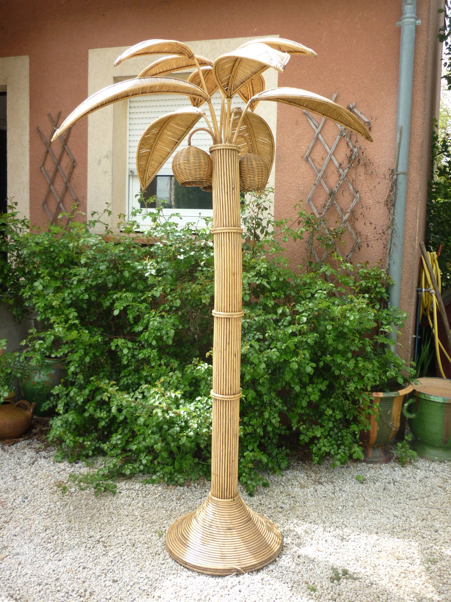 Rattan palm floor lamp by Mario Lopez Torres, 1970