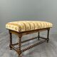 Antique Turned Wood Bench, Floral Tapestry Seat, 20th Century