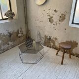 Hexagonal glass and chrome coffee table