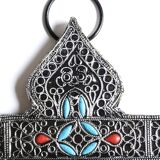 Triangular mirror in silver metal and pearls, 80s