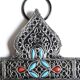 Triangular mirror in silver metal and pearls, 80s