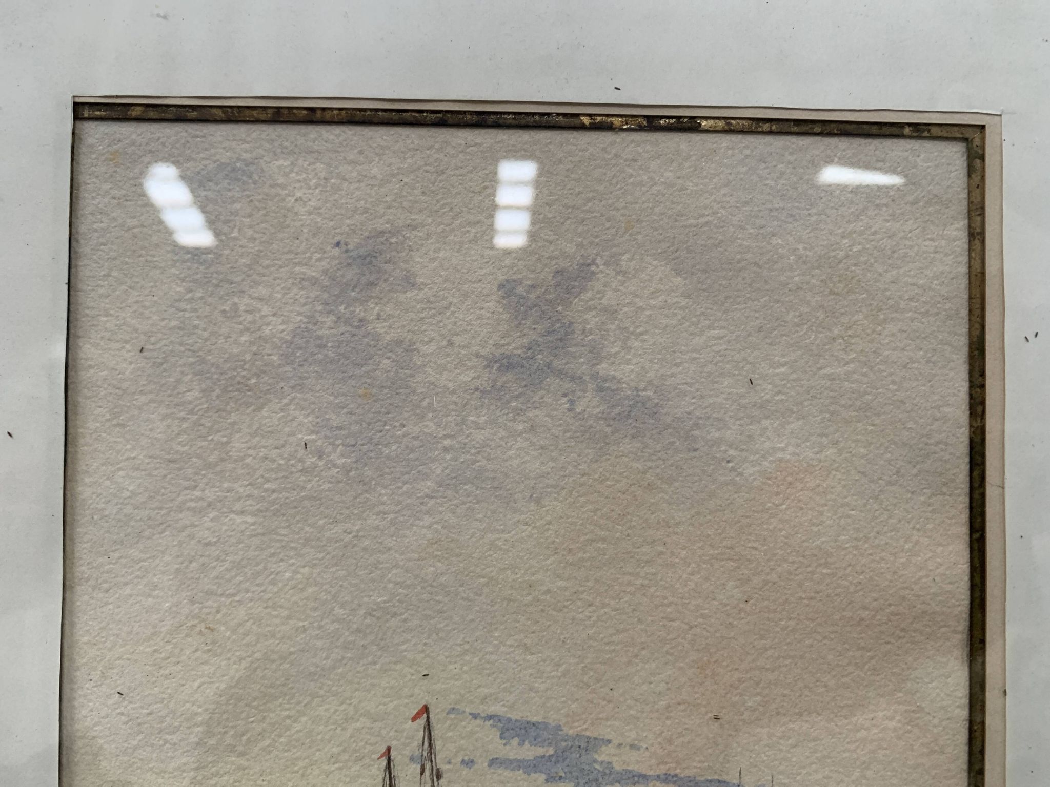 Marine watercolor "Sailboat at sea and stranded on the beach" 20th century