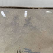 Marine watercolor "Sailboat at sea and stranded on the beach" 20th century