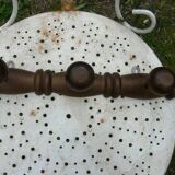 Vintage wooden wall coat rack with 3 hooks.
