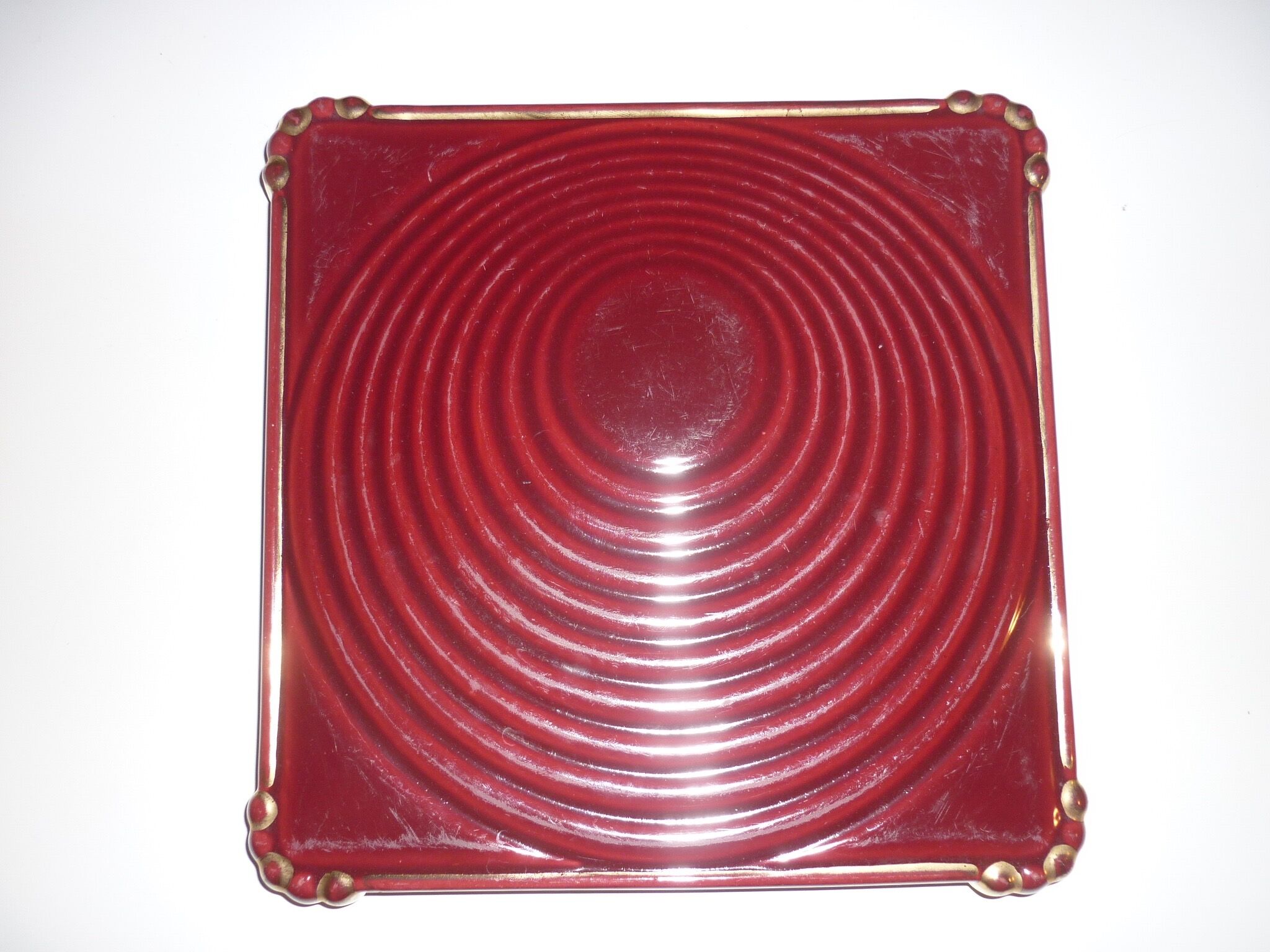Vallauris ceramic red and gold trivet 1950