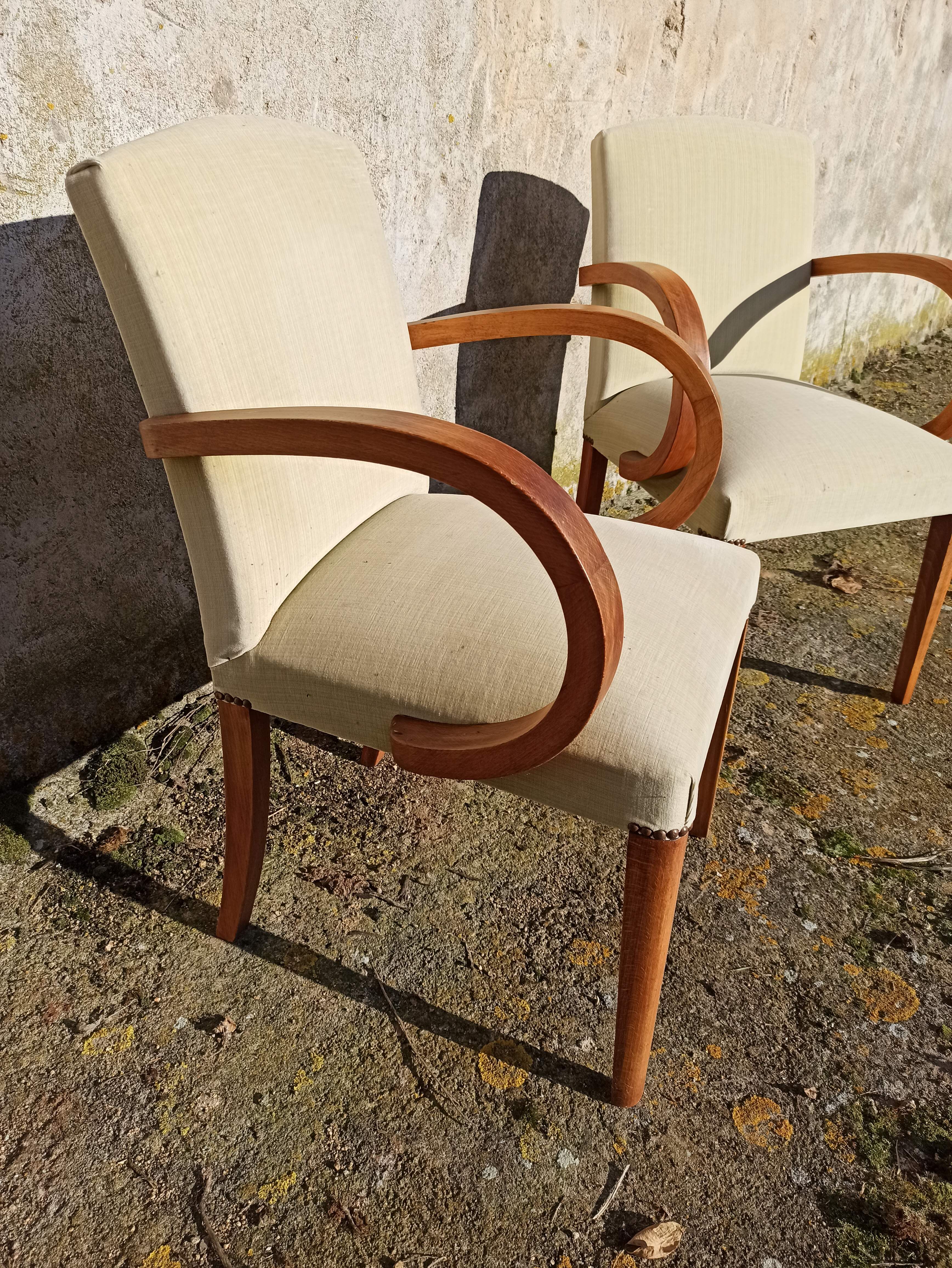 Pair of bridge armchairs from the 50s off-white velvet