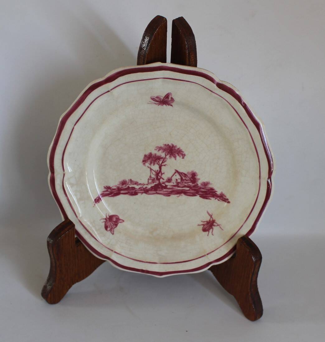 Service Gien "Paysage rose" original 2 plat à gateau + 8 assiette à dessert