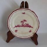 Service Gien "Paysage rose" original 2 plat à gateau + 8 assiette à dessert