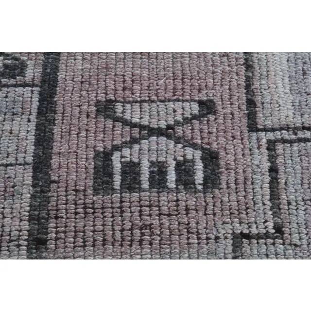 Vintage 1970s Geometric Turkish Oushak Handmade Brown Runner 82x354