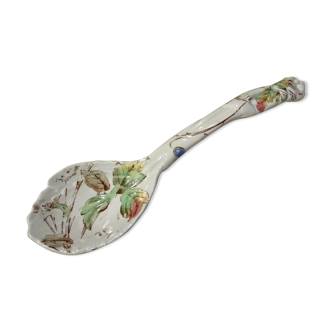 Old spoon with earthenware sauce with floral decoration Longchamp Sarreguemines