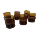 6 small glasses Amber Blown Glass garnished wicker 1 cracked