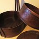 Antique basket in wood and rattan with 3 sections, 1900