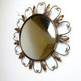 Miroir vintage en laiton à motif soleil des années 1960