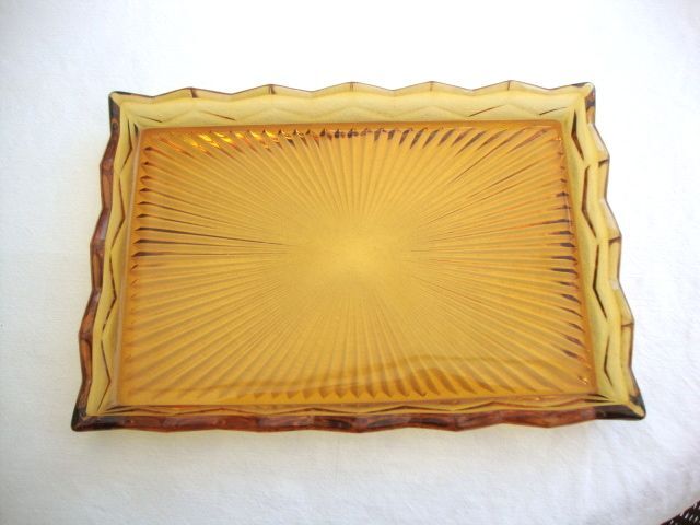 Amber yellow moulded glass tray