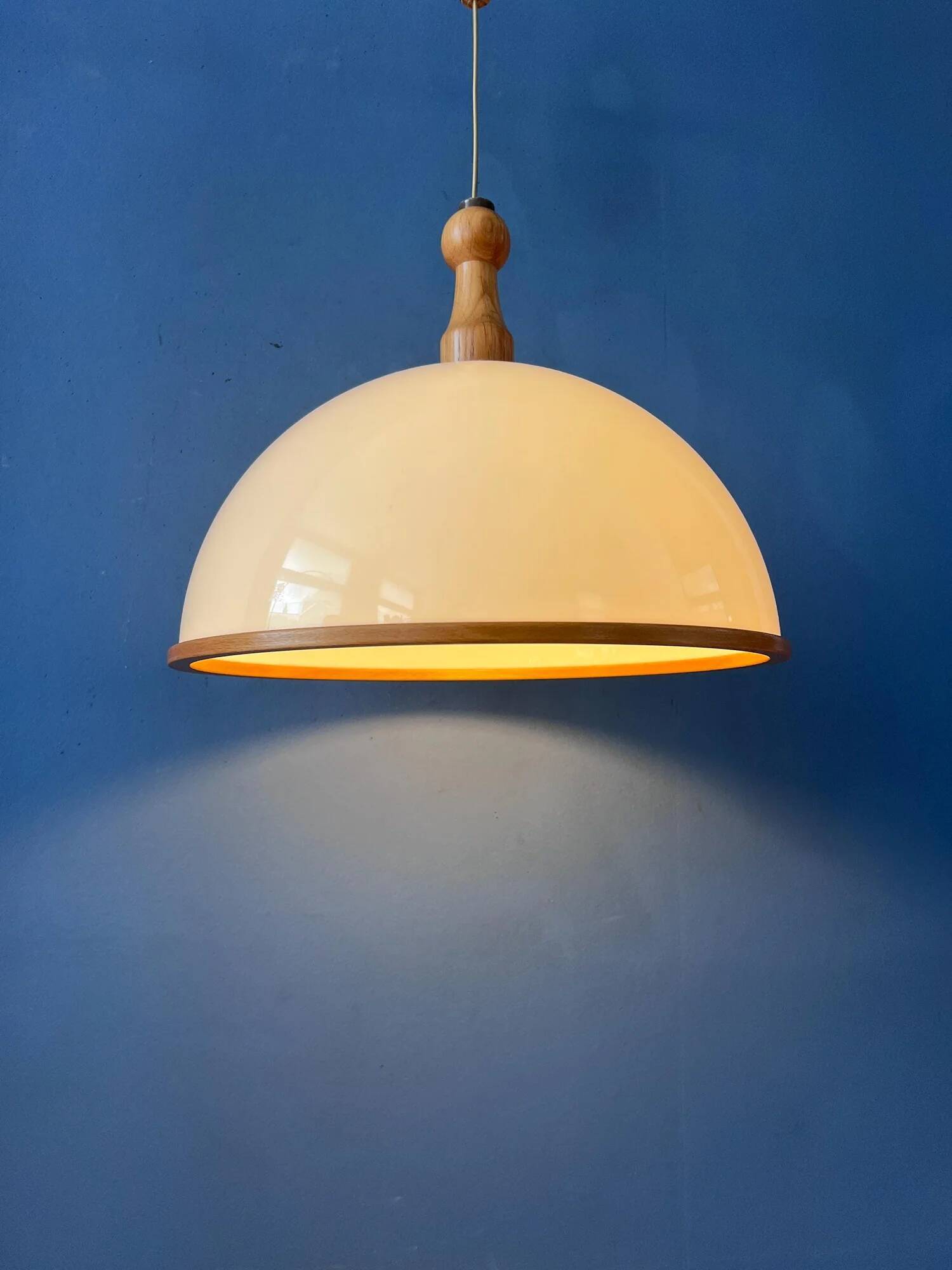 Vintage white wooden Steinhauer pendant lamp, plexiglass suspension light