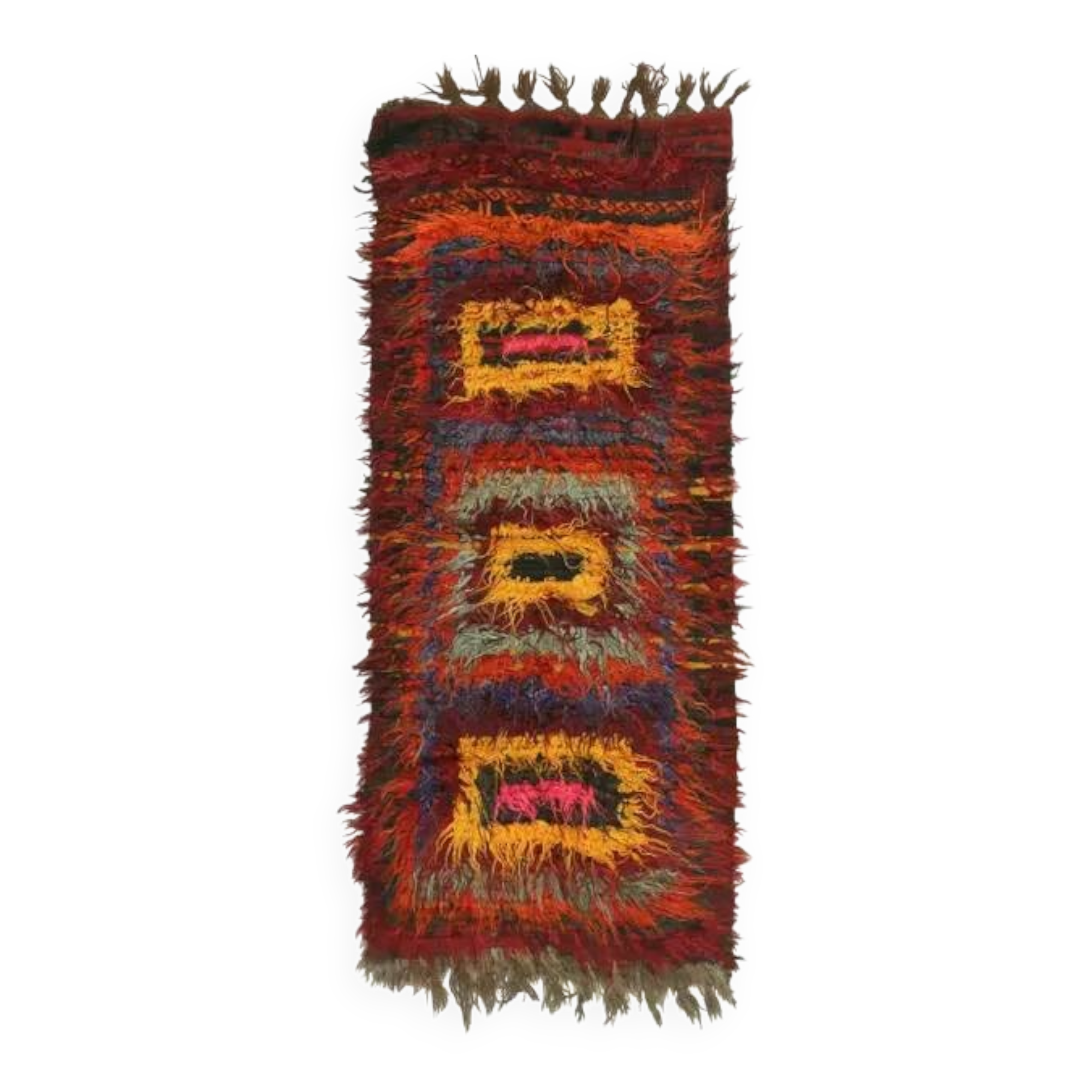 Vintage Turkish Hand-Knotted Wool Cotton Red Kilim Runner Rug 100x248