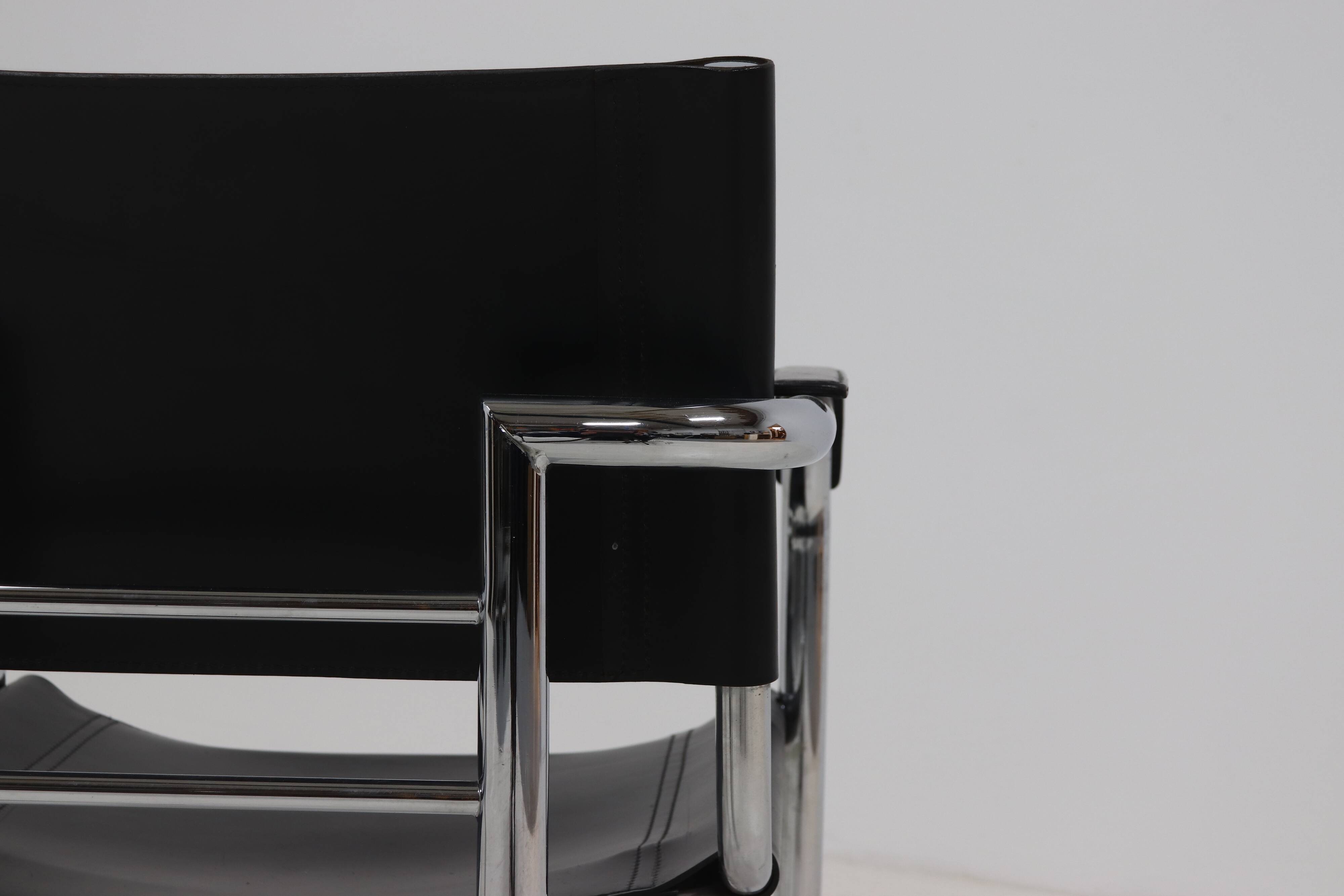 Set of 2 Italian Modern Saddle Leather and Chromed Steel Chairs 1980s