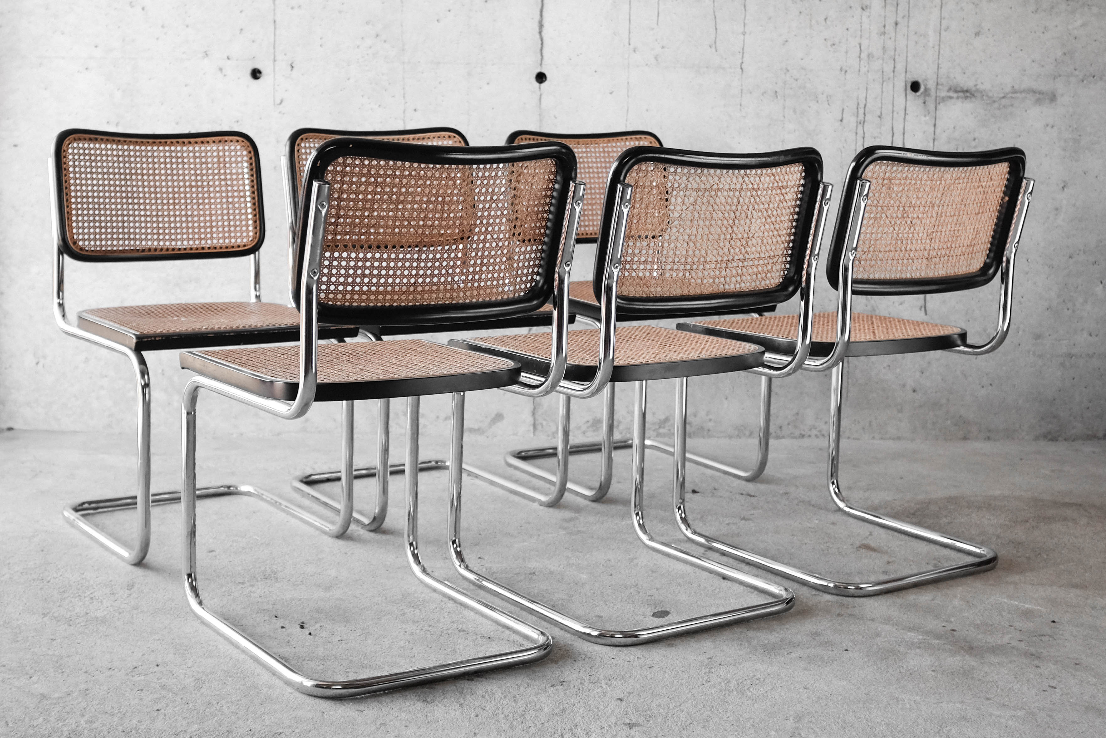 Set of 6 black Cesca B32 chairs by Marcel Breuer