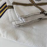 Nappe et 5 serviettes basques vintage en coton à chevrons bleu et jaune