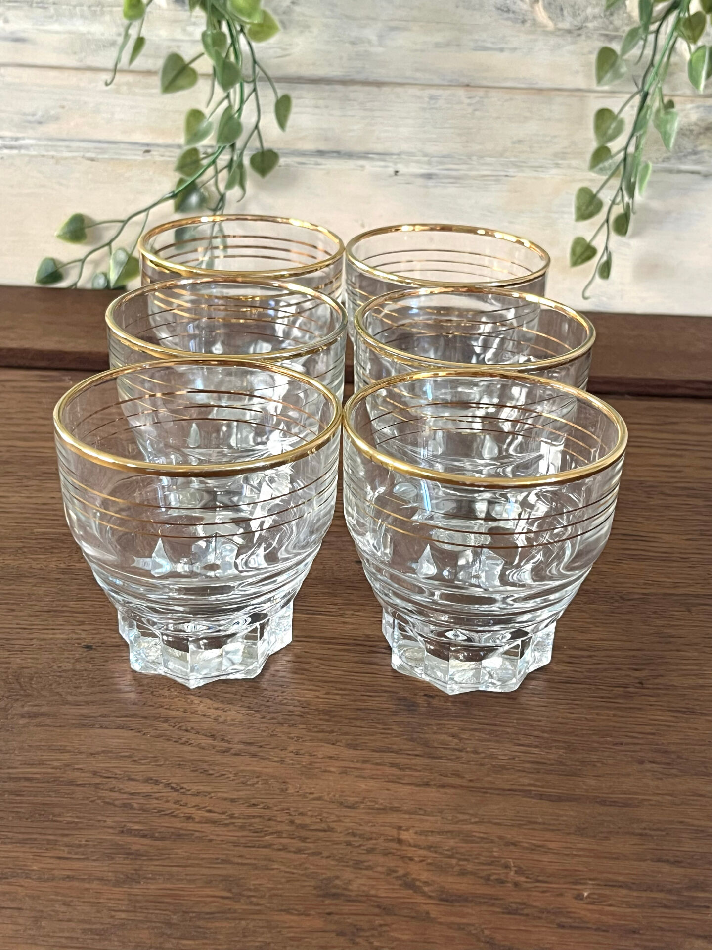 Verres en verre vintage avec bord doré, ensemble de 6