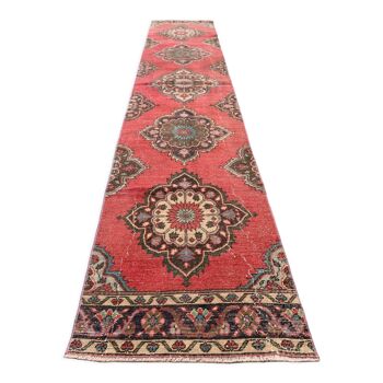 Distressed turkish runner 400x81 cm wool vintage tribal rug