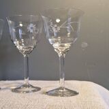 4 antique water glasses, engraved and cut crystal - 1940s