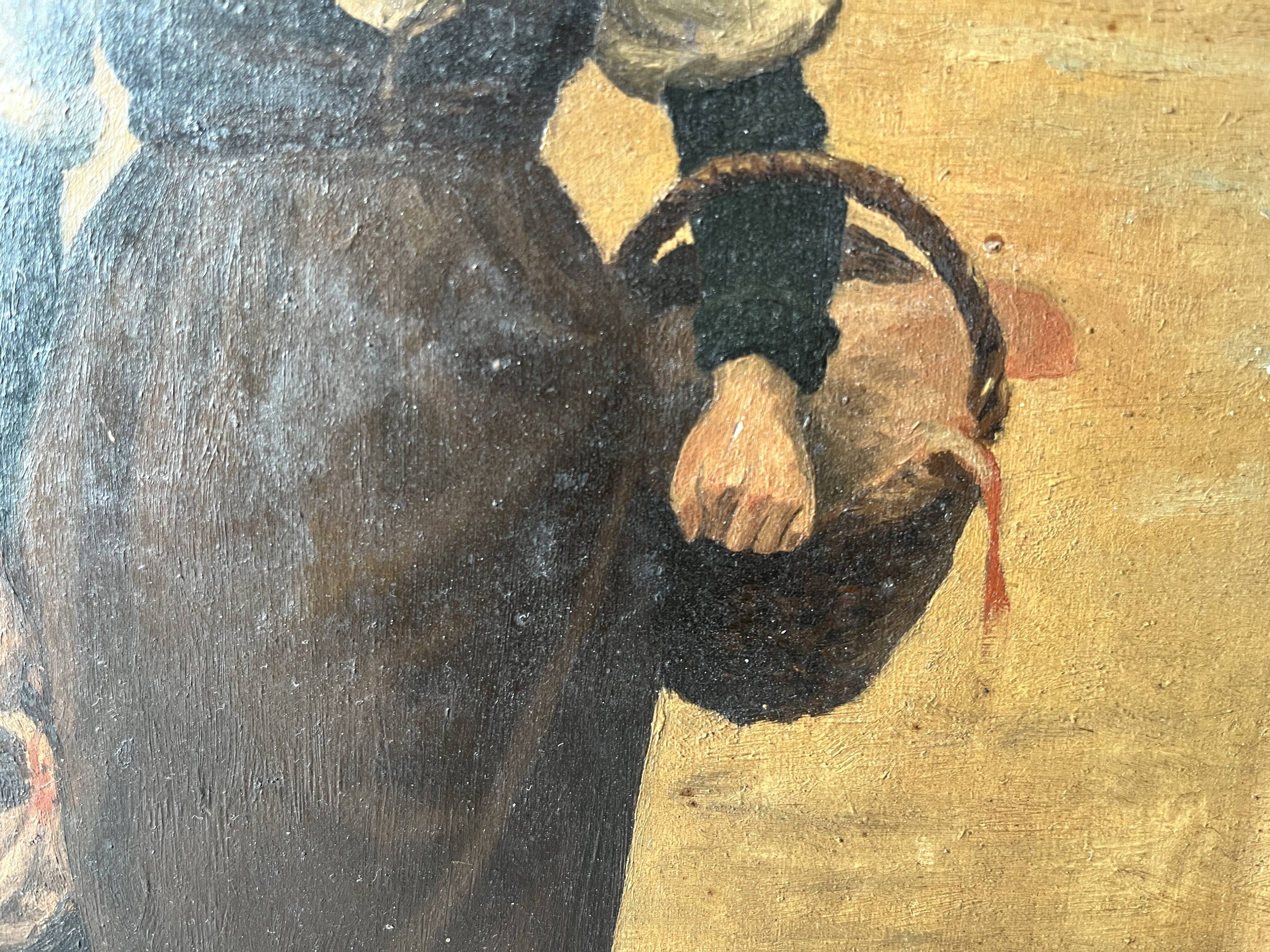 Oil on panel "Return from the fish market" 1900, genre scene