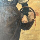 Oil on panel "Return from the fish market" 1900, genre scene