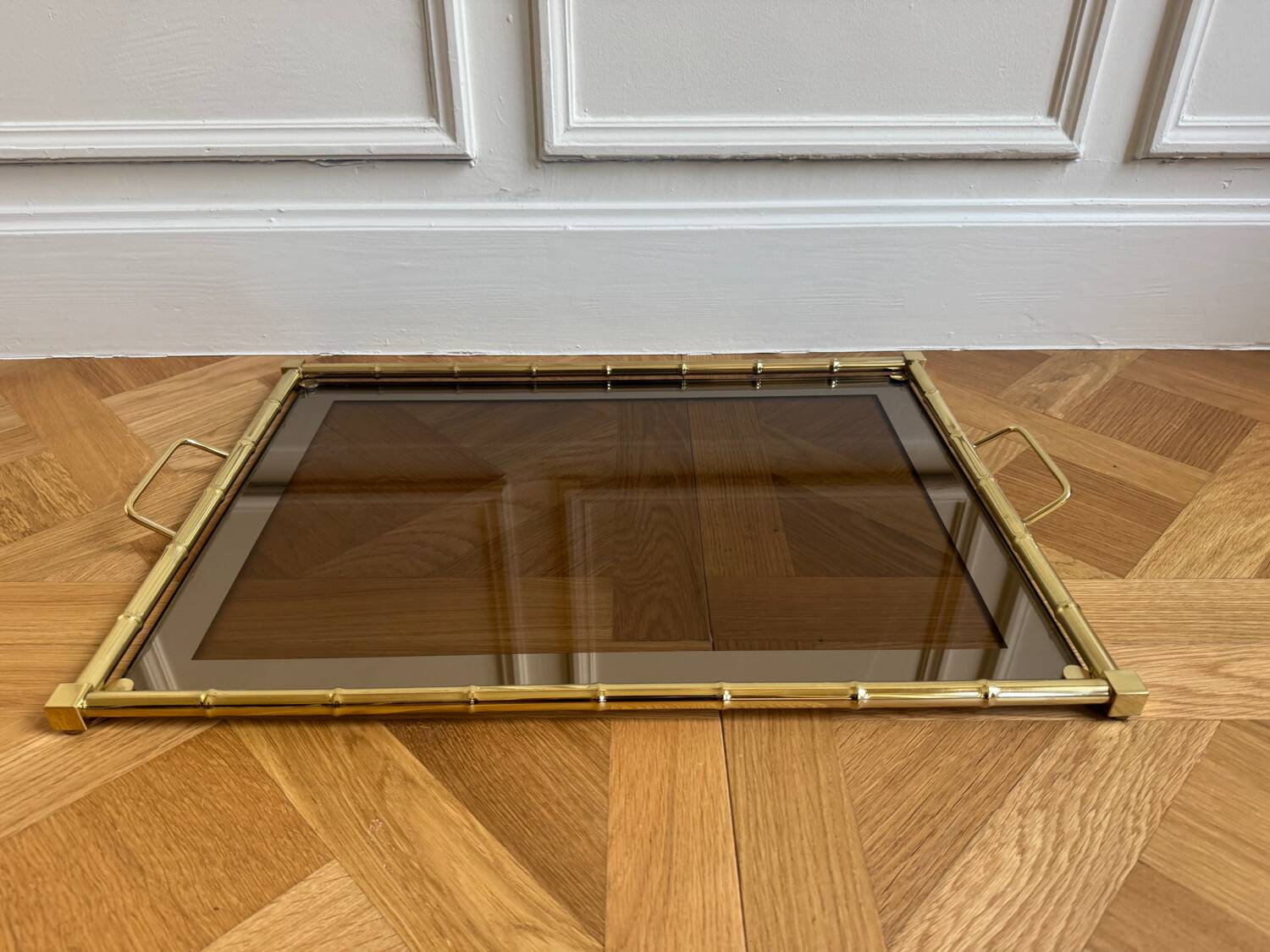 Gold metal bamboo tray, 1970s