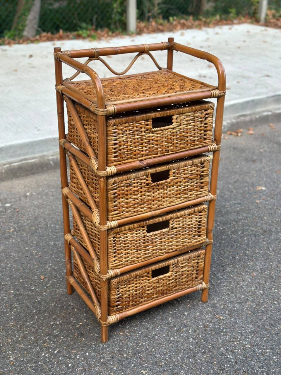 Vintage 1970s rattan and wicker chest of drawers with 4 drawers.