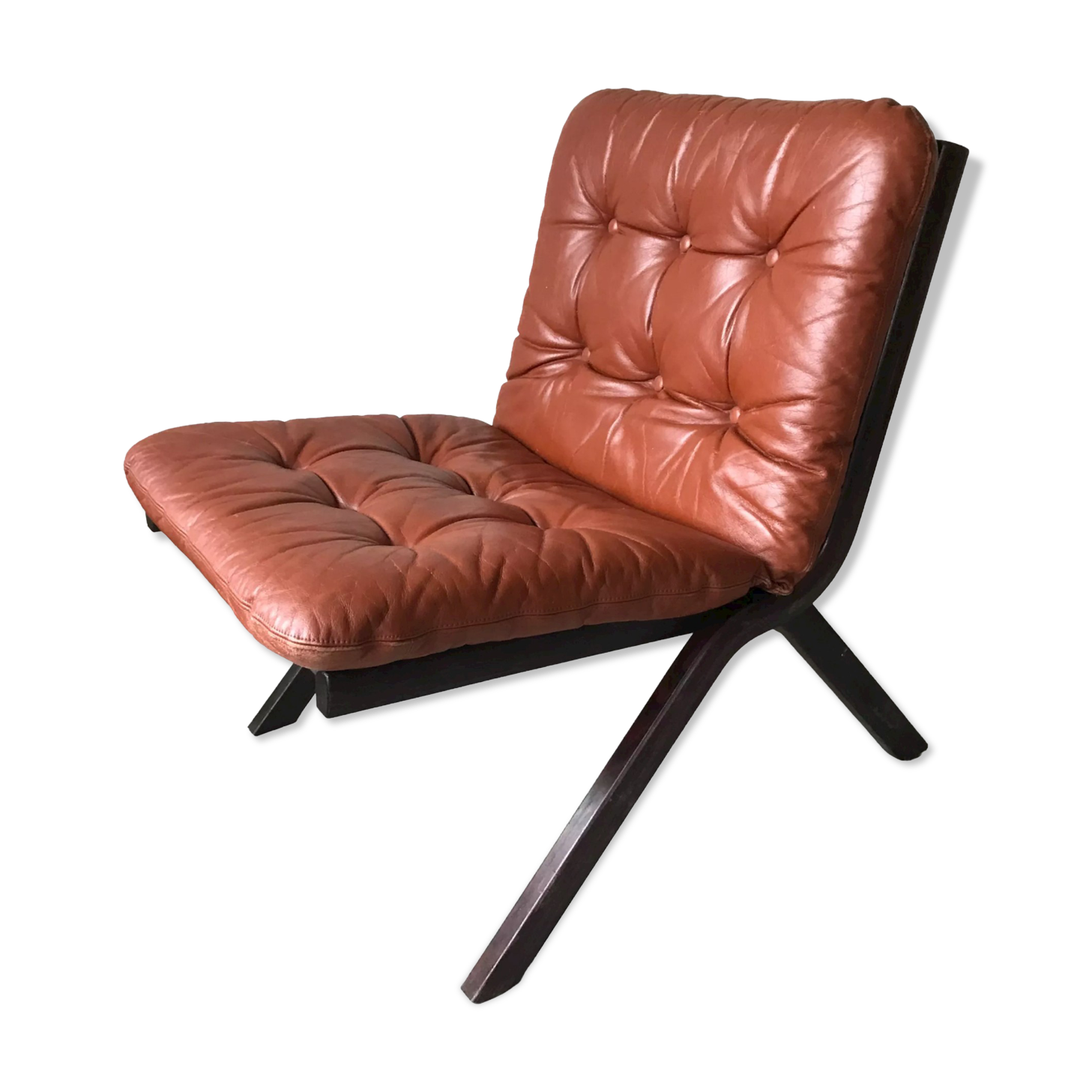 Scandinavian folding armchair in cognac leather