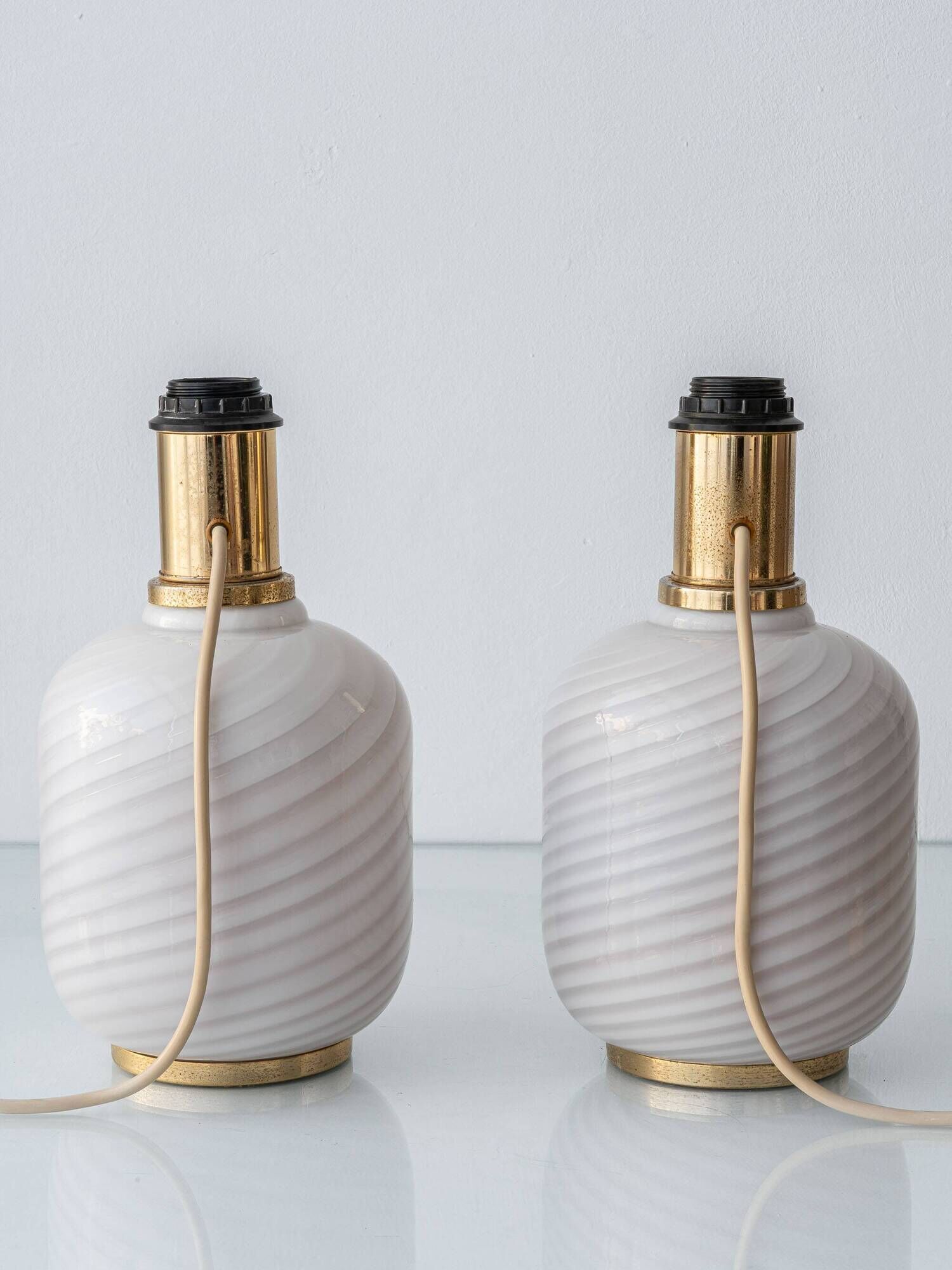Murano Glass Table Lamps from the 1970s, White Opaline and Brass