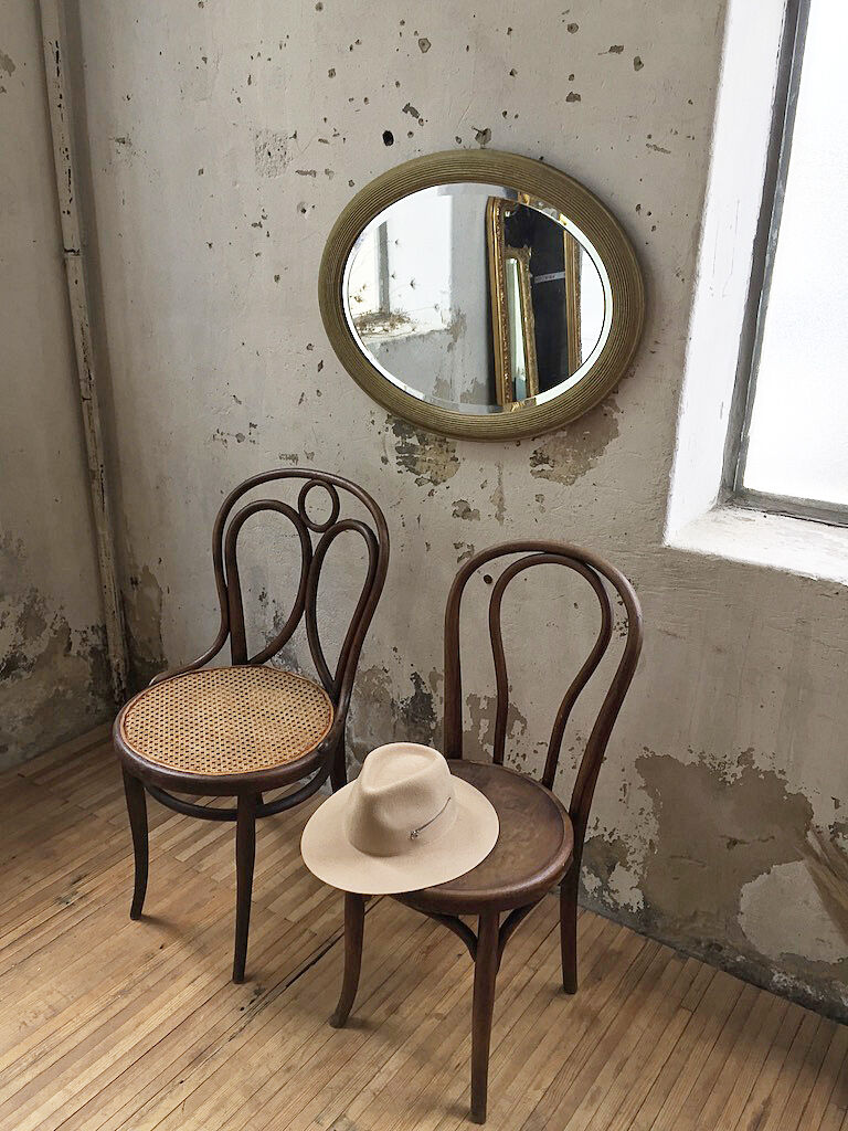 Napoleon oval mirror with 19th century cane