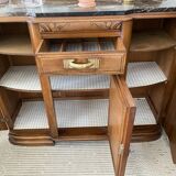 Art Deco black marble sideboard and vintage beveled mirror
