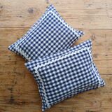 Set of 2 vintage cushions, blue gingham